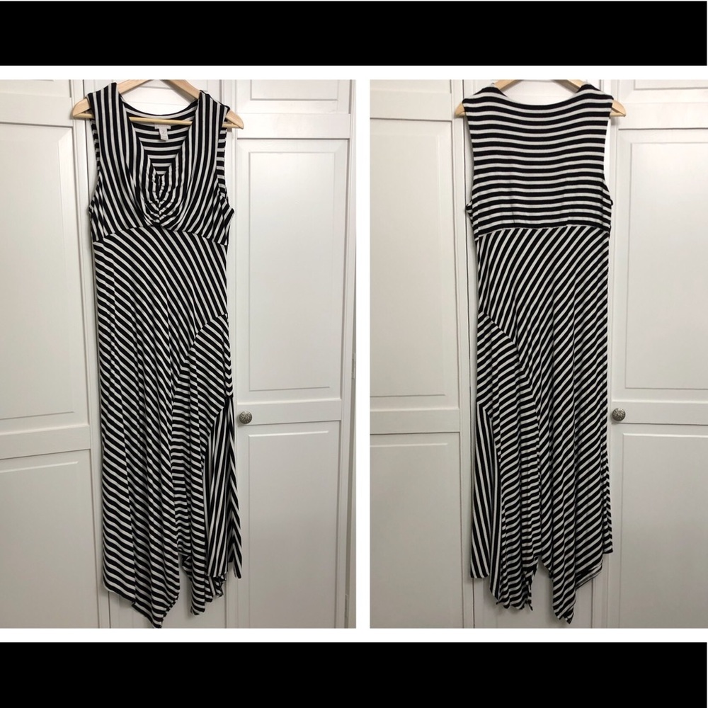 EUC Chico’s B&W Stripe Knit Maxi Dress Scarf Hem